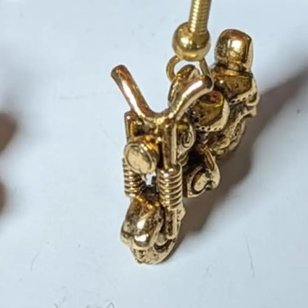 Gold Motorcycle Dangling Earrings